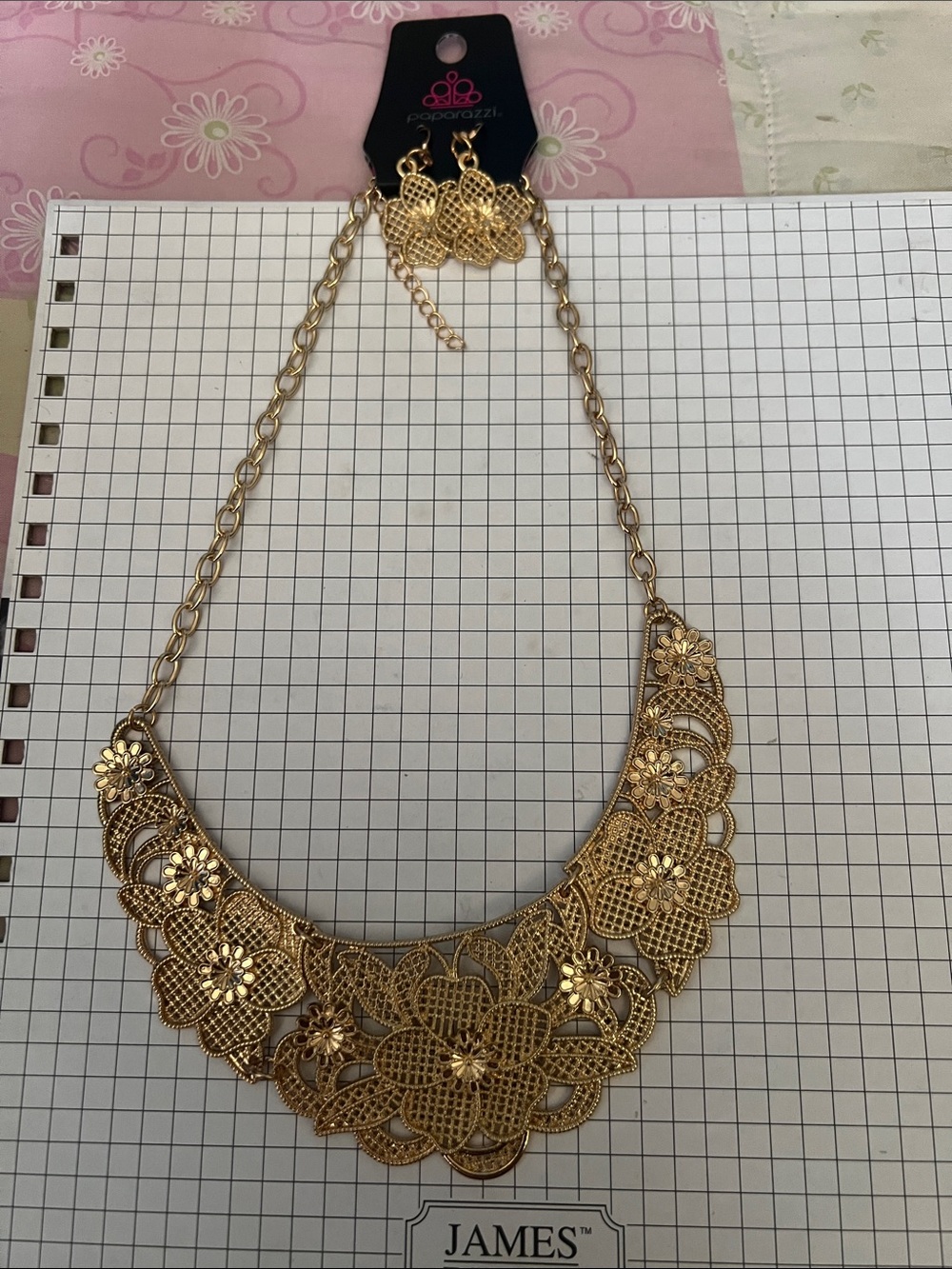 paparazzi Gold Lacy Floral Bib Necklace